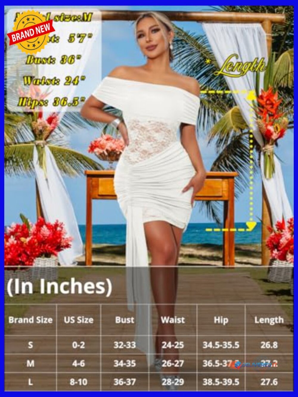 Off Shoulder Ruched Mini Dress, Stretch Lace Bodycon for Night Out - Picture 7 of 7